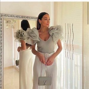 Zara ruffle organza sleeve top sage green